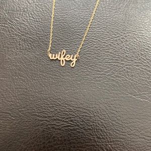 14K Solid Yellow Gold Mini Wifey Cut out Dainty Necklace